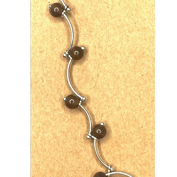 Vintage Avon Cat's Eye Vine Silver Tone Link brown Bead Bracelet or Anklet - Picture 2 of 7